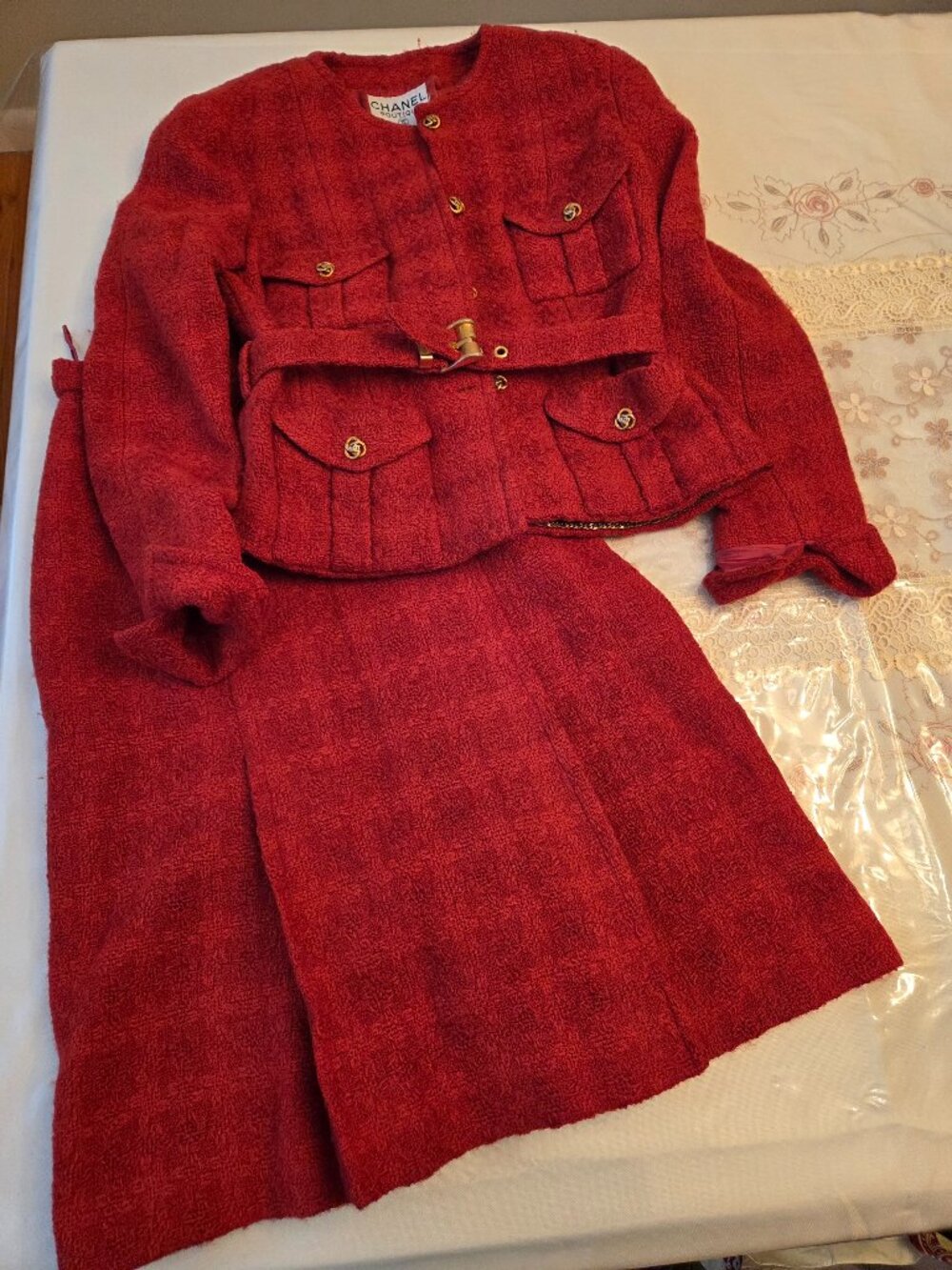 Vintage Chanel Red Tweed Suit